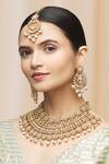 Shop_Moh-Maya By Disha Khatri_Gold Plated Pearls, Stones Studded Choker Set _at_Aza_Fashions