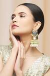 Buy_Moh-Maya By Disha Khatri_Gold Plated Pearls, Beads, Gota Patti Meenakari Blue Drop Jhumkas_Online_at_Aza_Fashions