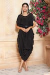 Buy_Ariyana Couture_Black Embroidery Round Cowl Draped Tunic For Women_Online_at_Aza_Fashions