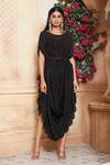 Buy_Ariyana Couture_Black Embroidery Round Cowl Draped Tunic For Women_at_Aza_Fashions