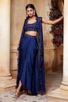 Buy_Aariyana Couture_Blue Cape Georgette Skirt Modal Satin Bustier Dupion Ruffle And Set_at_Aza_Fashions