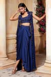 Shop_Aariyana Couture_Blue Cape Georgette Skirt Modal Satin Bustier Dupion Ruffle And Set_at_Aza_Fashions