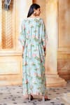 Aariyana Couture_Green Embroidery V Neck Floral Print Kaftan Tunic _Online_at_Aza_Fashions