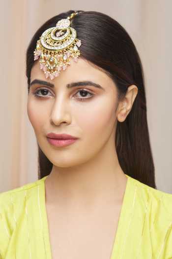 Zevar By Geeta_Gold Plated Kundan Meenakari Maangtikka _Online_at_Aza_Fashions