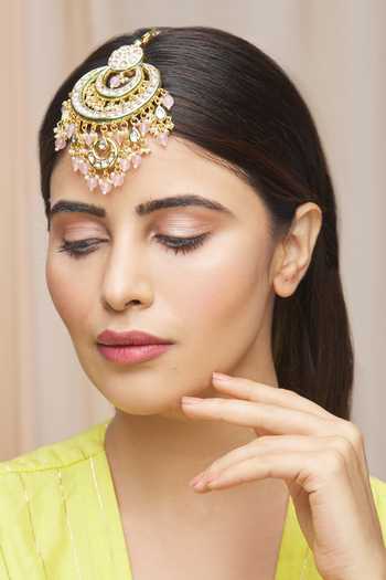 Buy_Zevar By Geeta_Gold Plated Kundan Meenakari Maangtikka _Online_at_Aza_Fashions