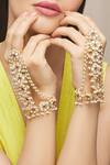 Shop_Zevar By Geeta_Gold Plated Pearls Kundan Haathphool - Set Of 2 _Online_at_Aza_Fashions