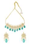 Shop_Vivinia By Vidhi Mehra_Gold Plated Pearls, Stones Kundan Bead Drop Choker Set _at_Aza_Fashions
