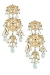 Shop_Vivinia By Vidhi Mehra_Gold Plated Pearls, Beads Kundan Tiered Danglers _at_Aza_Fashions