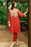 Buy_Jyoti Bansal_Red Kurta Lurex Woven Georgette Embellished And Embroidered Jacket & Pant Set _at_Aza_Fashions