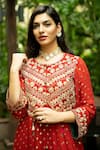 Jyoti Bansal_Red Kurta Lurex Woven Georgette Embellished And Embroidered Jacket & Pant Set _Online_at_Aza_Fashions