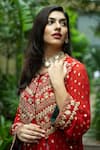 Buy_Jyoti Bansal_Red Kurta Lurex Woven Georgette Embellished And Embroidered Jacket & Pant Set _Online_at_Aza_Fashions