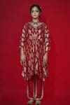 Jyoti Bansal_Red Kaftan Lurex Woven Georgette, Pants Crepe Coin, Mirror And Dori Work, & Set_Online_at_Aza_Fashions