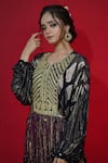 Jyoti Bansal_Blue Lurex Woven Georgette Ghungroo, Mirror And Dori Multi Panel Tiered Dress _Online_at_Aza_Fashions