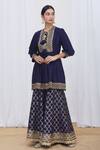 Buy_Gopi Vaid_Blue Peplum Tussar Silk Gharara Brocade Round And Set_at_Aza_Fashions