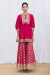Gopi Vaid_Pink Peplum Tussar Silk Gharara Brocade Round And Set _Online_at_Aza_Fashions