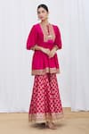 Buy_Gopi Vaid_Pink Peplum Tussar Silk Gharara Brocade Round And Set _Online_at_Aza_Fashions
