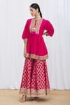 Buy_Gopi Vaid_Pink Peplum Tussar Silk Gharara Brocade Round And Set _at_Aza_Fashions