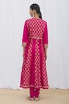 Shop_Gopi Vaid_Pink Anarkali Jacket Brocade And Tussar V Neck Set _at_Aza_Fashions