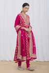 Buy_Gopi Vaid_Pink Anarkali Jacket Brocade And Tussar V Neck Set _Online_at_Aza_Fashions