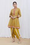 Shop_Gopi Vaid_Yellow Tussar Printed Anarkali And Dhoti Pant Set_Online_at_Aza_Fashions