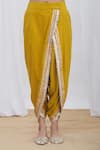 Gopi Vaid_Yellow Tussar V Neck Printed Anarkali And Dhoti Pant Set_at_Aza_Fashions