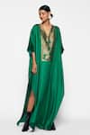 Buy_Payal Khandwala_Green Silk Kaftan_Online_at_Aza_Fashions