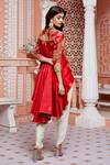 Shop_Debyani + Co_Red Chanderi Malmal Mughal Barfi Jacket Tunic And Dhoti Pant Set_at_Aza_Fashions
