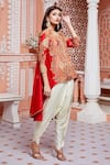 Debyani + Co_Red Chanderi Malmal Mughal Barfi Jacket Tunic And Dhoti Pant Set_Online_at_Aza_Fashions