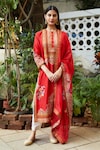 Buy_Debyani + Co_Red Kurta Silk Chanderi Pant Bangalore Silk Dupatta Organza Set _Online_at_Aza_Fashions