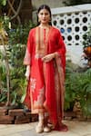 Buy_Debyani + Co_Red Kurta Silk Chanderi Pant Bangalore Silk Dupatta Organza Set _at_Aza_Fashions