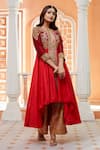 Buy_Debyani + CO_Red Palazzo-chanderi, Tunic- Silk Chanderi Floral Round And Print Palazzo Set _at_Aza_Fashions