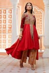 Shop_Debyani + CO_Red Palazzo-chanderi, Tunic- Silk Chanderi Floral Round And Print Palazzo Set _Online_at_Aza_Fashions