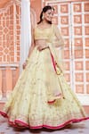 Buy_Aariyana Couture_Yellow Cotton Silk Embroidered Gota Work Sweetheart Neck Bridal Lehenga Set _at_Aza_Fashions