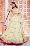 Shop_Aariyana Couture_Yellow Cotton Silk Embroidered Gota Work Sweetheart Neck Bridal Lehenga Set _Online_at_Aza_Fashions