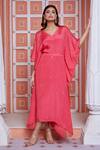 Shop_Aariyana Couture_Peach Chinnon Embroidered Sequins V Neck Kaftan _Online_at_Aza_Fashions