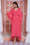 Buy_Aariyana Couture_Peach Chinnon Embroidered Sequins V Neck Kaftan _Online_at_Aza_Fashions