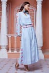 Aariyana Couture_Blue Chinnon Embellished Tassels Collared Neck Kaftan With Belt _Online_at_Aza_Fashions