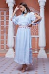 Buy_Aariyana Couture_Blue Chinnon Embellished Tassels Collared Neck Kaftan With Belt _Online_at_Aza_Fashions