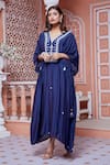 Shop_Aariyana Couture_Blue Cotton Silk And Mulmul Embroidered Na V Neck Sequins Kaftan _Online_at_Aza_Fashions