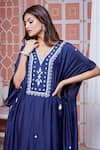 Aariyana Couture_Blue Cotton Silk And Mulmul Embroidered Na V Neck Sequins Kaftan _at_Aza_Fashions