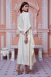 Shop_Aariyana Couture_Beige Cotton Silk And Mulmul Embellished Cutdana V Neck Sequins Kaftan _at_Aza_Fashions