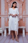 Buy_Aariyana Couture_White Crepe Embroidered Cutdana V Neck Asymmetric Kaftan _Online_at_Aza_Fashions