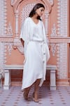 Buy_Aariyana Couture_White Crepe Embroidered Cutdana V Neck Asymmetric Kaftan _at_Aza_Fashions