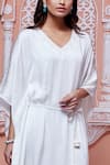 Aariyana Couture_White Crepe Embroidered Cutdana V Neck Asymmetric Kaftan _at_Aza_Fashions