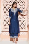 Aariyana Couture_Blue Bamberg Organza Embroidered Gota Notched Kurta Set _Online_at_Aza_Fashions