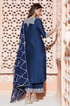 Shop_Aariyana Couture_Blue Bamberg Organza Embroidered Gota Notched Kurta Set _at_Aza_Fashions