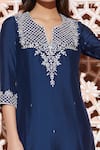 Aariyana Couture_Blue Bamberg Organza Embroidered Gota Notched Kurta Set _at_Aza_Fashions