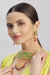 Buy_Samyukta Singhania_Green Austrian Diamonds Floral Motif Necklace Set _at_Aza_Fashions