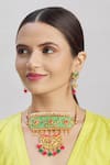 Shop_Samyukta Singhania_Green Austrian Diamonds Floral Motif Necklace Set _at_Aza_Fashions