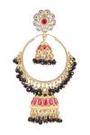 Shop_Moh-Maya By Disha Khatri_Black Beads, Stones, Zari, Gota Patti Gold Kundan Studded Floral Jhumkas _Online_at_Aza_Fashions